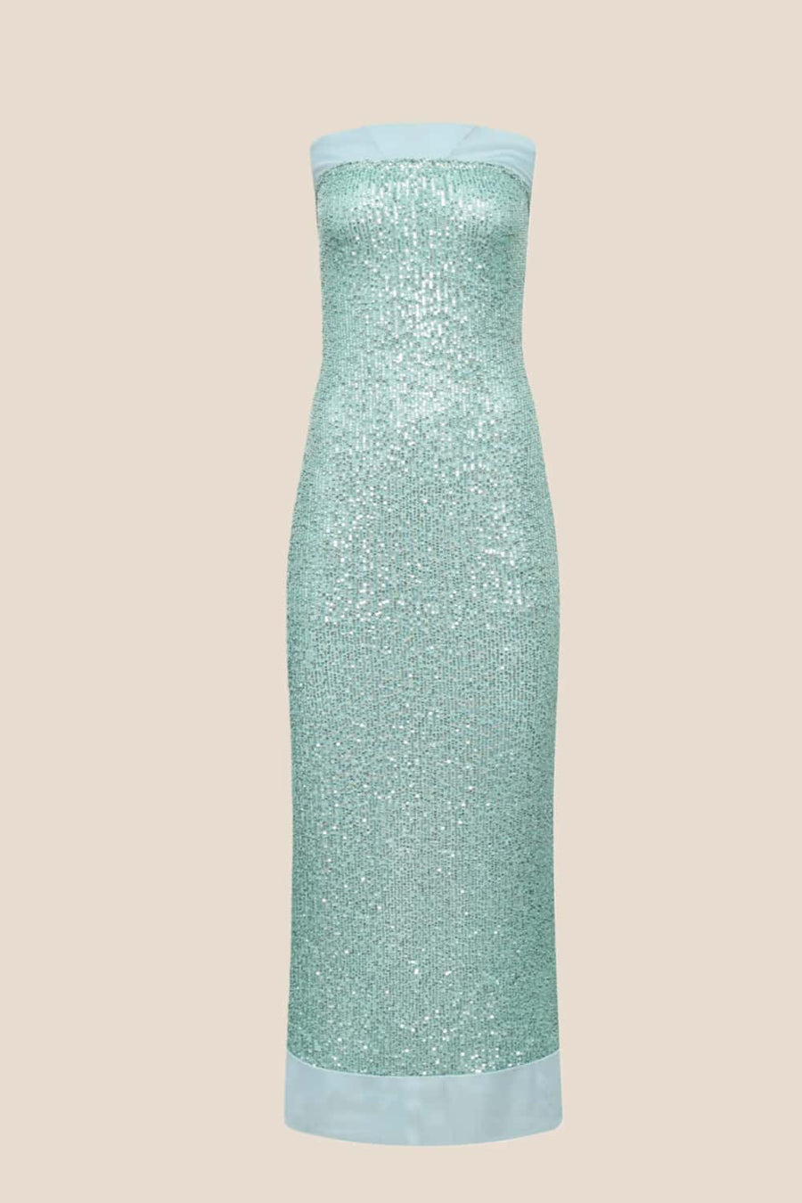 Strapless Mint Green Sequin Fitted Long Dress