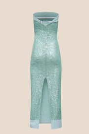 Strapless Mint Green Sequin Fitted Long Dress