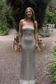 Strapless Mint Green Sequin Fitted Long Dress