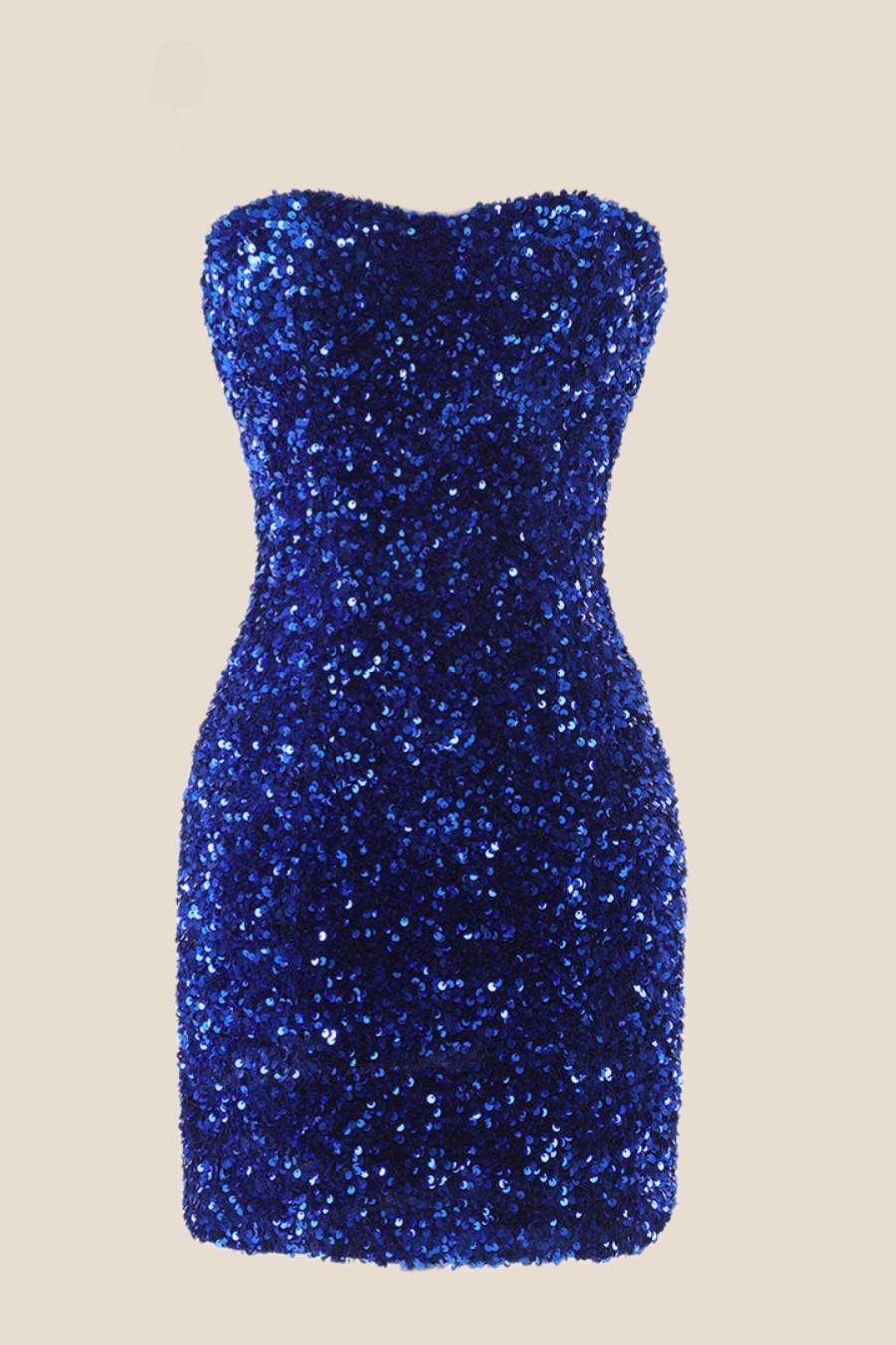 Strapless Royal Blue Sequin Bodycon Mini Dress Ohmollydress Strapless Royal Blue Sequin Bodycon Mini Dress Ohmollydress
