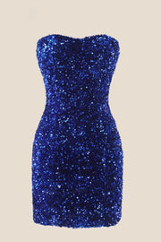 Strapless Royal Blue Sequin Bodycon Mini Dress
