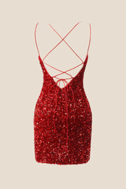 Red Sequin Bodycon Mini Party Dress with Double Straps