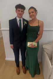 Dark Green Mermaid Appliques Long Formal Dress