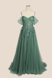 Black Floral Embroidery Strapless A-line Formal Dress