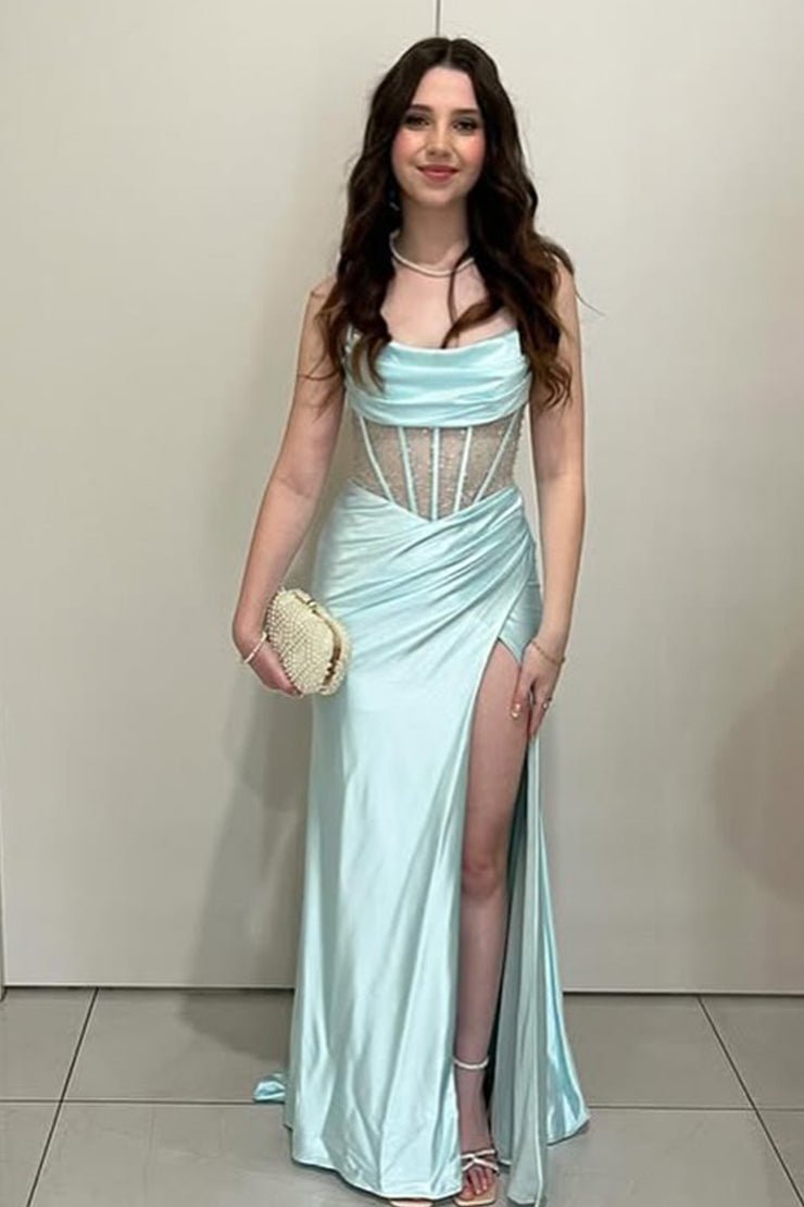 Sage Green  Ruched Corset Mermaid Long Prom Dress