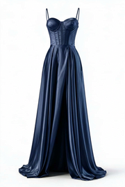 Sage Green Corset A-line Satin Long Formal Dress