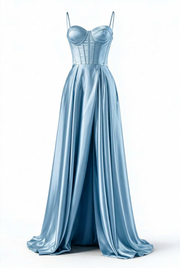 Sage Green Corset A-line Satin Long Formal Dress