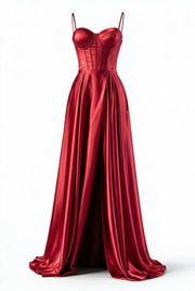Sage Green Corset A-line Satin Long Formal Dress