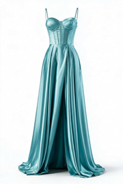 Sage Green Corset A-line Satin Long Formal Dress