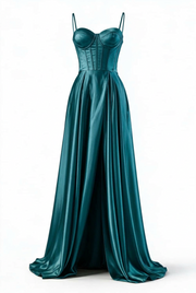 Sage Green Corset A-line Satin Long Formal Dress