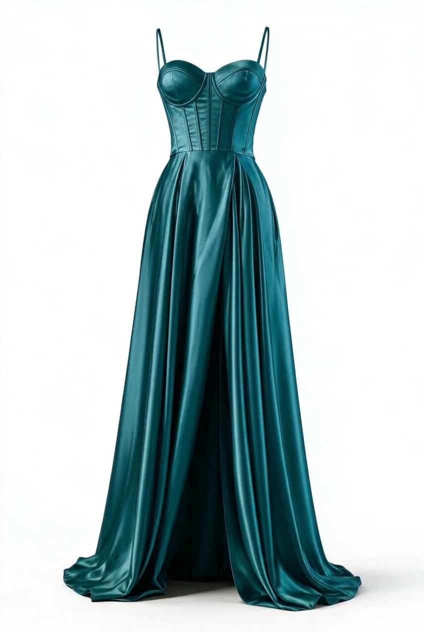 Sage Green Corset A-line Satin Long Formal Dress