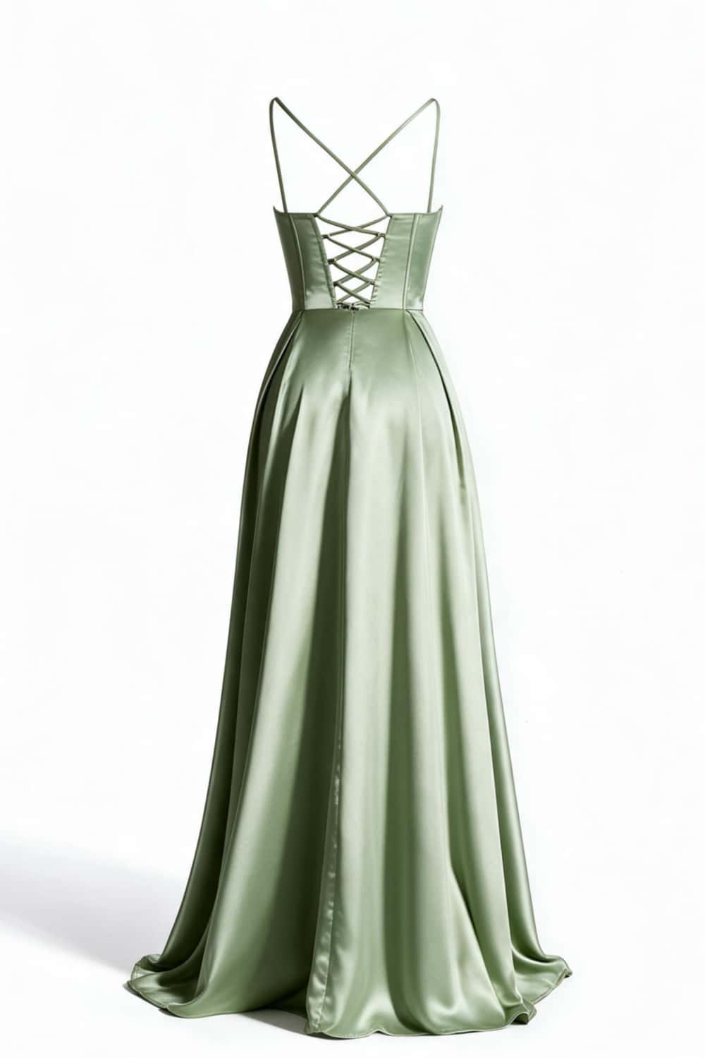 Sage Green Corset A-line Satin Long Formal Dress