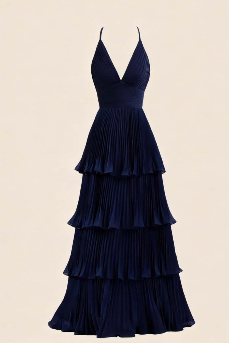 Navy Blue Pleated Empire Tiered A-line Party Dress