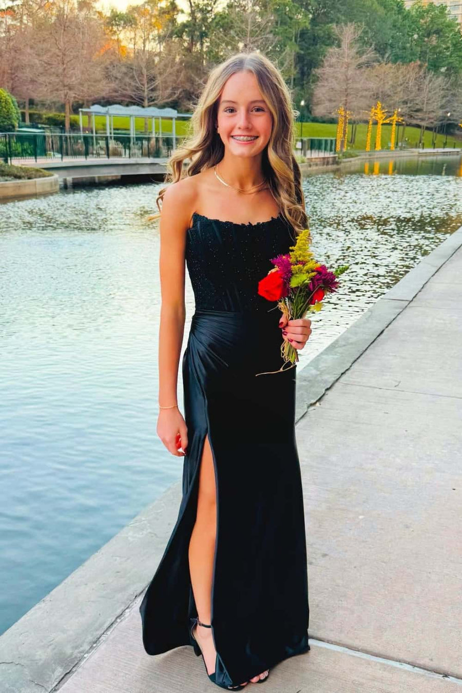 Strapless Fuchsia Lace Mermaid Formal Dress