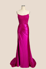 Strapless Fuchsia Lace Mermaid Formal Dress