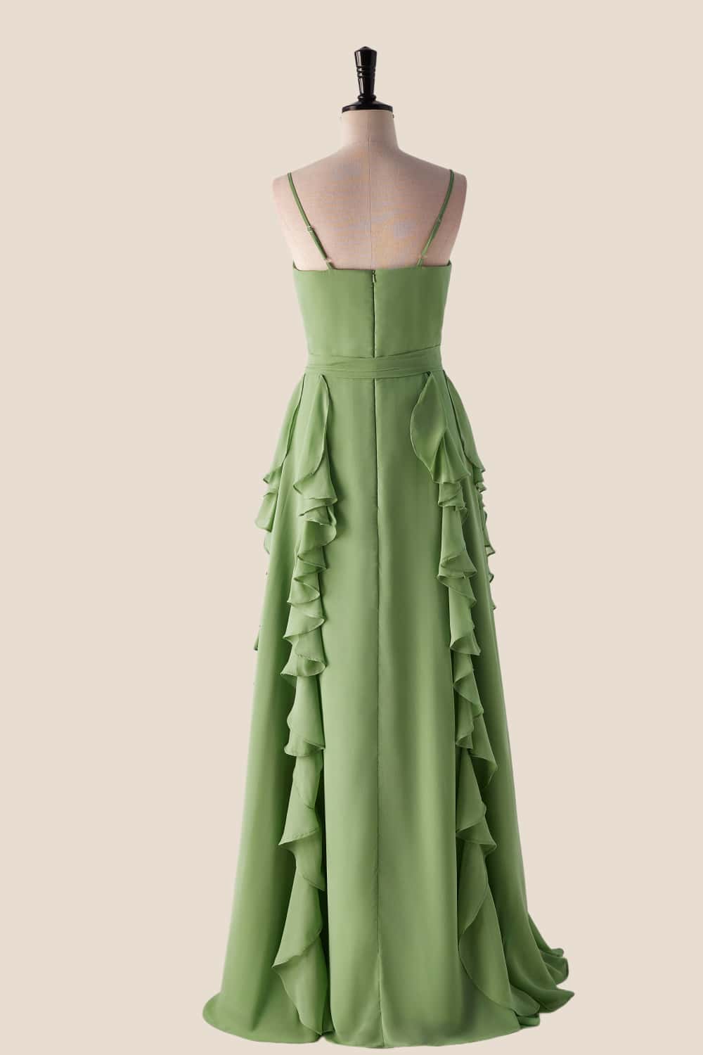 Matcha Green Ruffles Faux Wrap Bridesmaid Dress