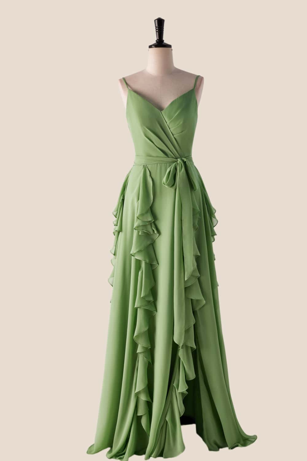 Lavender Ruffles Faux Wrap Bridesmaid Dress