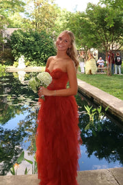 Rust Bustier Tiered Ruffle Long Dress