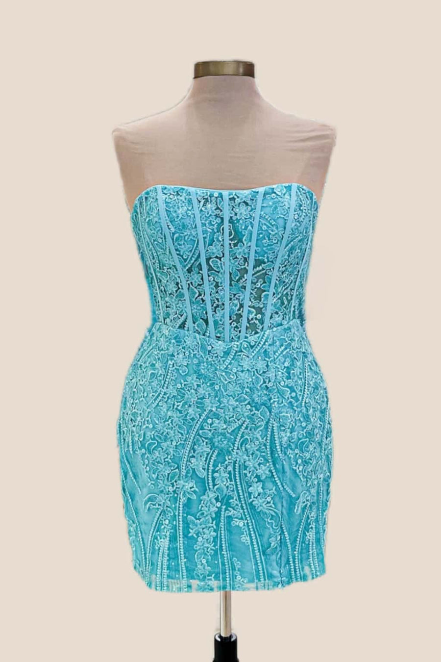 Strapless Raspberry Appliques Bodycon Short Dress