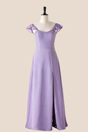 Scoop Lavender Chiffon Long Bridesmaid Dress