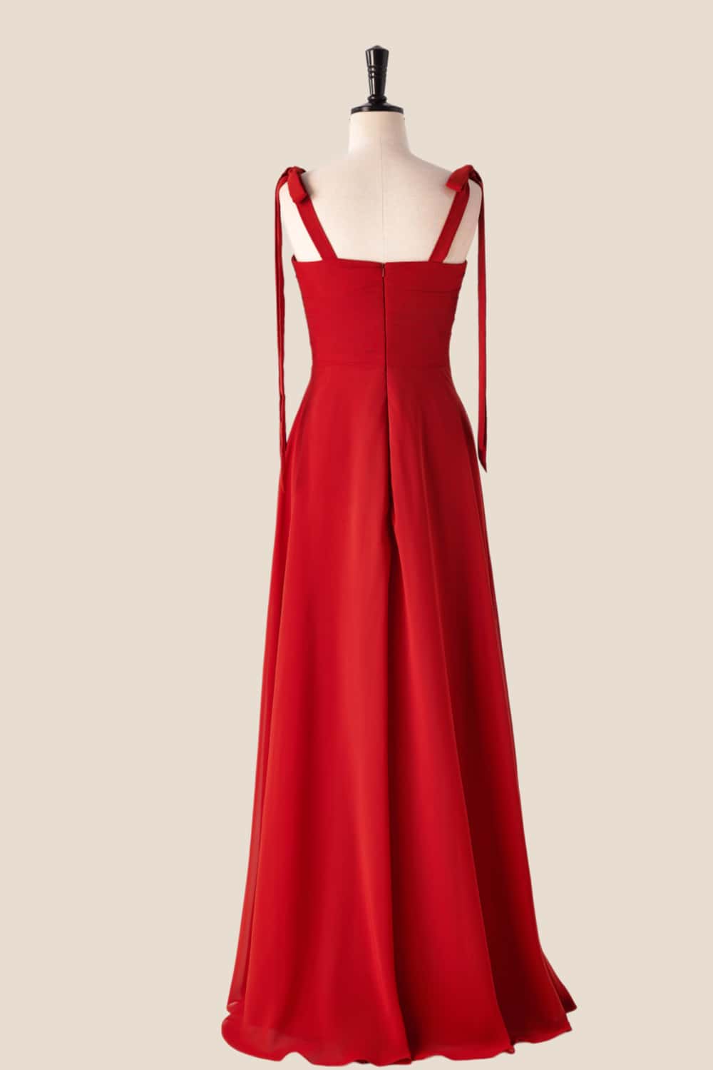 Rust Red Chiffon Long Bridesmaid Dress with Tie Shoulders
