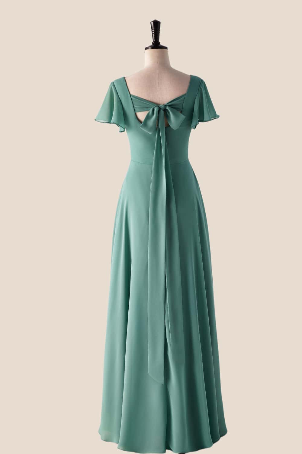 Flare Sleeves Eucalyptus Chiffon Long Bridesmaid Dress