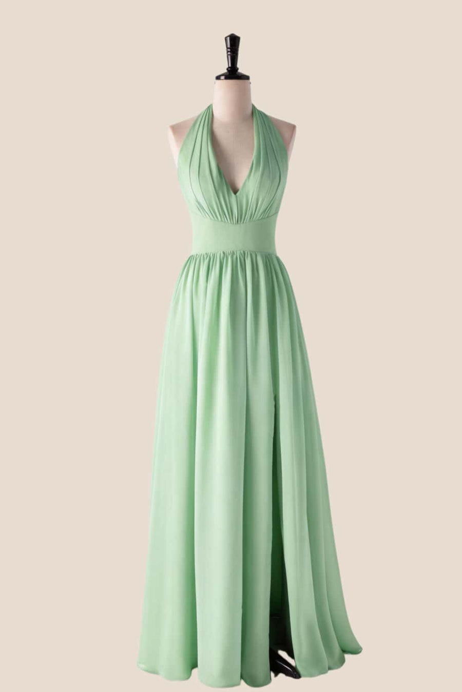 Halter V Neck Matcha Green Long Bridesmaid Dress Ohmollydress Halter V Neck Matcha Green Long Bridesmaid Dress Ohmollydress