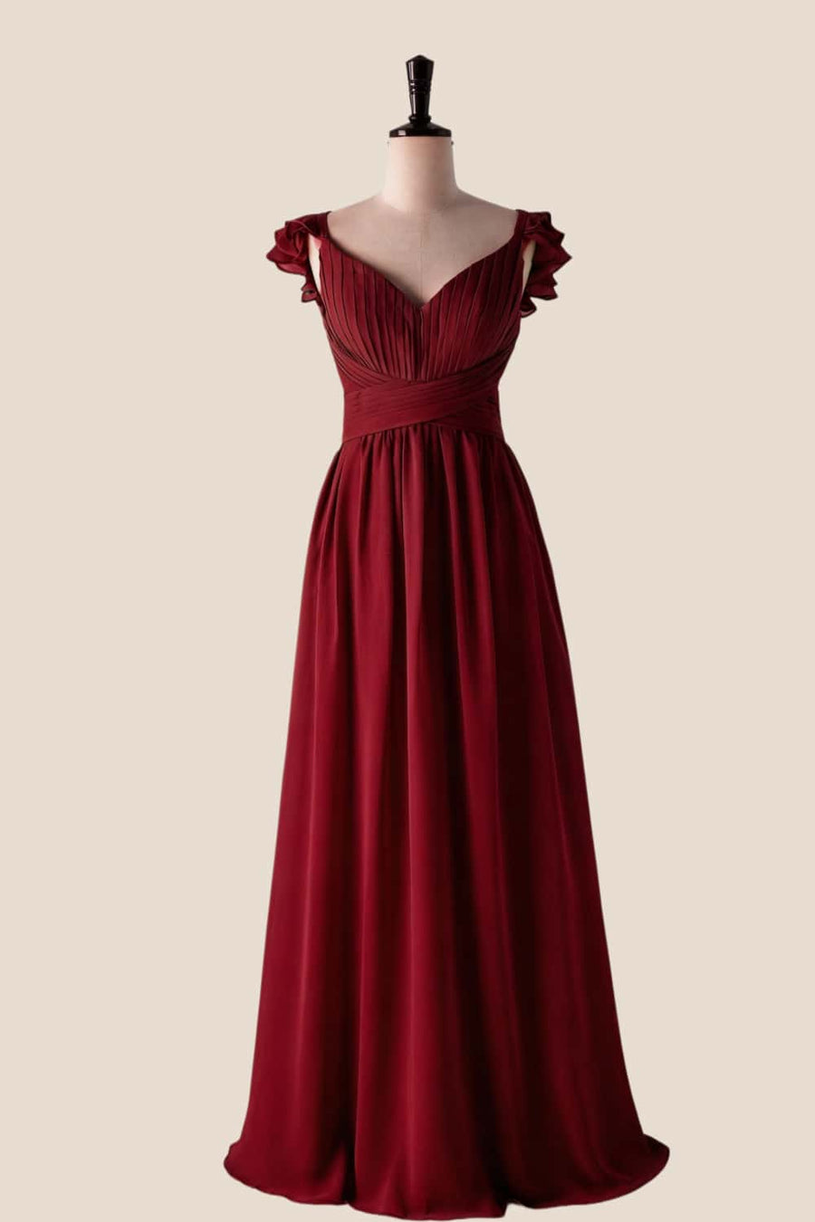 Flare Straps Matcha Green Long Bridesmaid Dress