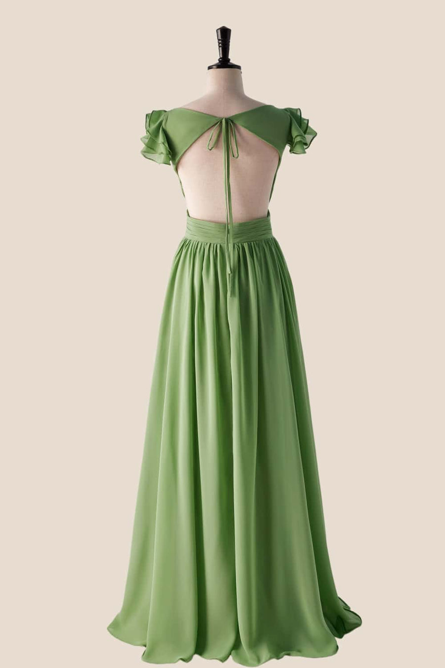 Flare Straps Matcha Green Long Bridesmaid Dress