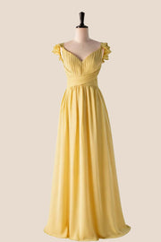 Flare Straps Matcha Green Long Bridesmaid Dress