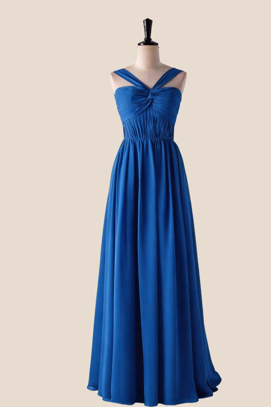 Pleated Halter Blue Chiffon Long Bridesmaid Dress Ohmollydress Pleated Halter Blue Chiffon Long Bridesmaid Dress Ohmollydress