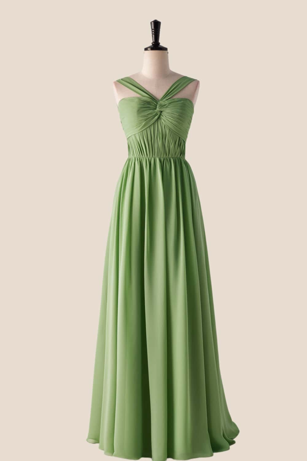 Pleated Halter Matcha Green Chiffon Long Bridesmaid Dress Ohmollydress Pleated Halter Matcha Green Chiffon Long Bridesmaid Dress Ohmollydress