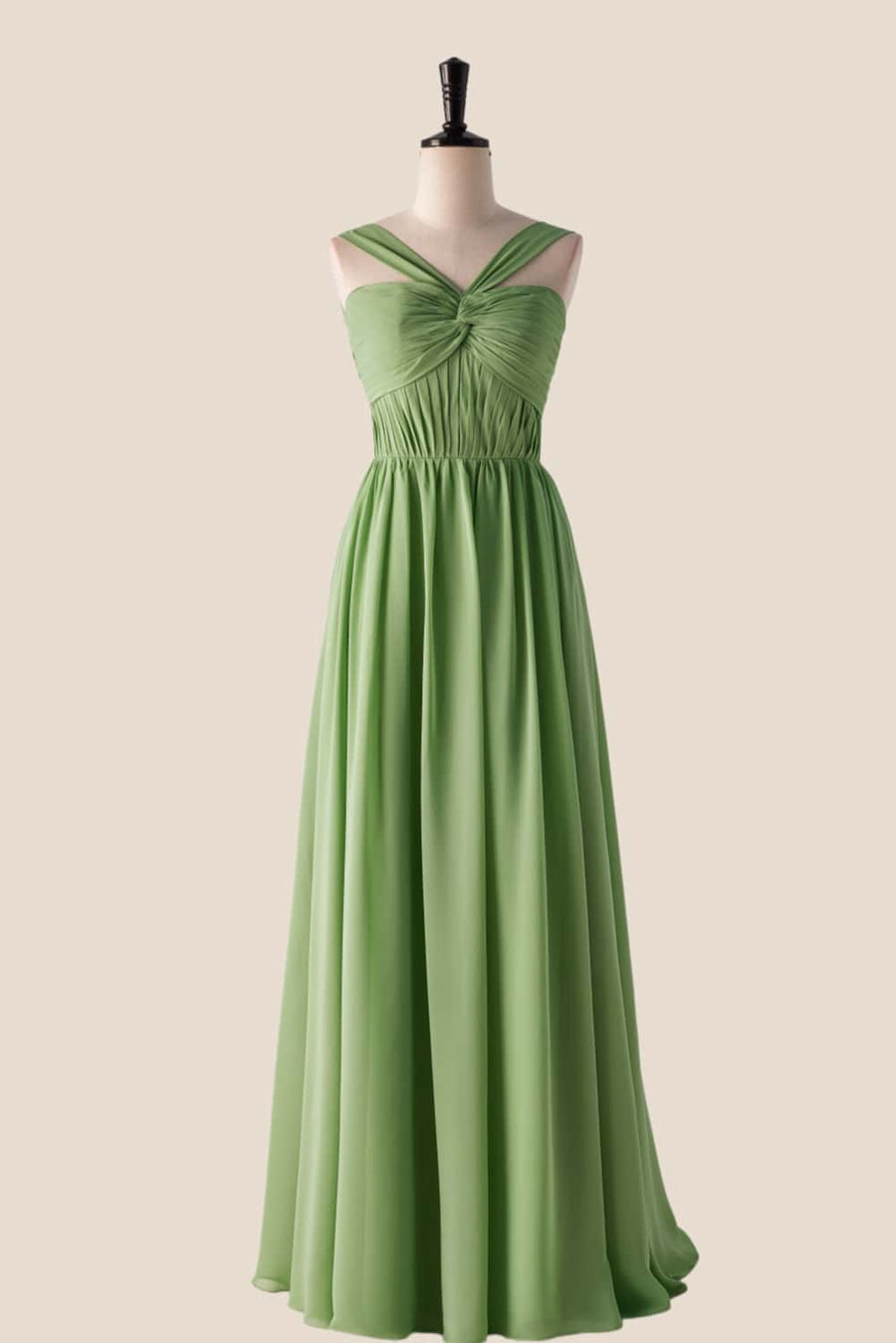 Pleated Halter Matcha Green Chiffon Long Bridesmaid Dress Ohmollydress Pleated Halter Matcha Green Chiffon Long Bridesmaid Dress Ohmollydress