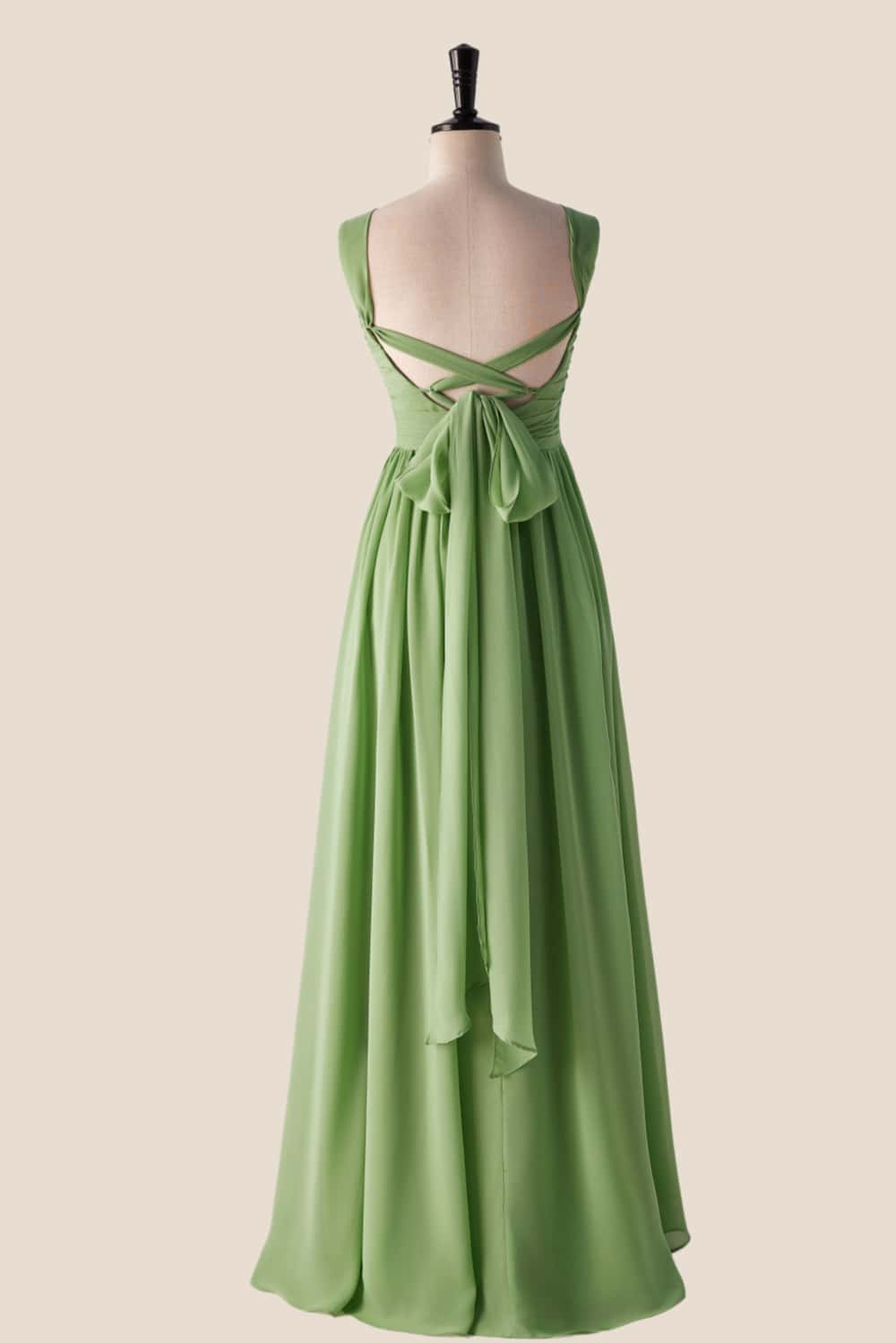 Pleated Halter Matcha Green Chiffon Long Bridesmaid Dress – Ohmollydress