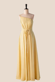 One Shoulder Matcha Green Long Bridesmaid Dress with Sash