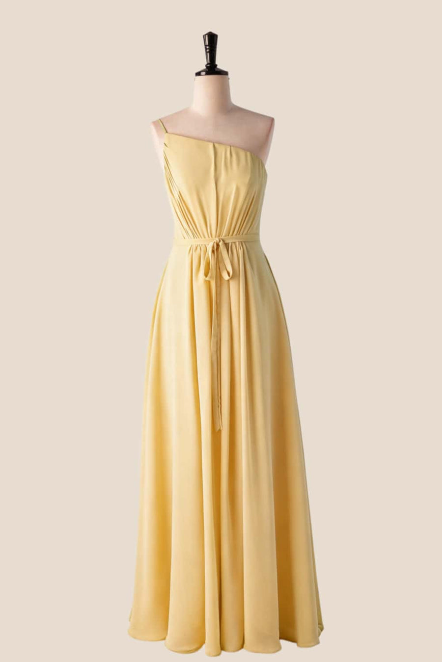 One Shoulder Matcha Green Long Bridesmaid Dress with Sash