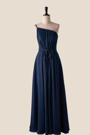 One Shoulder Matcha Green Long Bridesmaid Dress with Sash