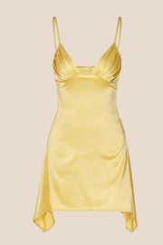 Straps Yellow Soft Satin Short Dress