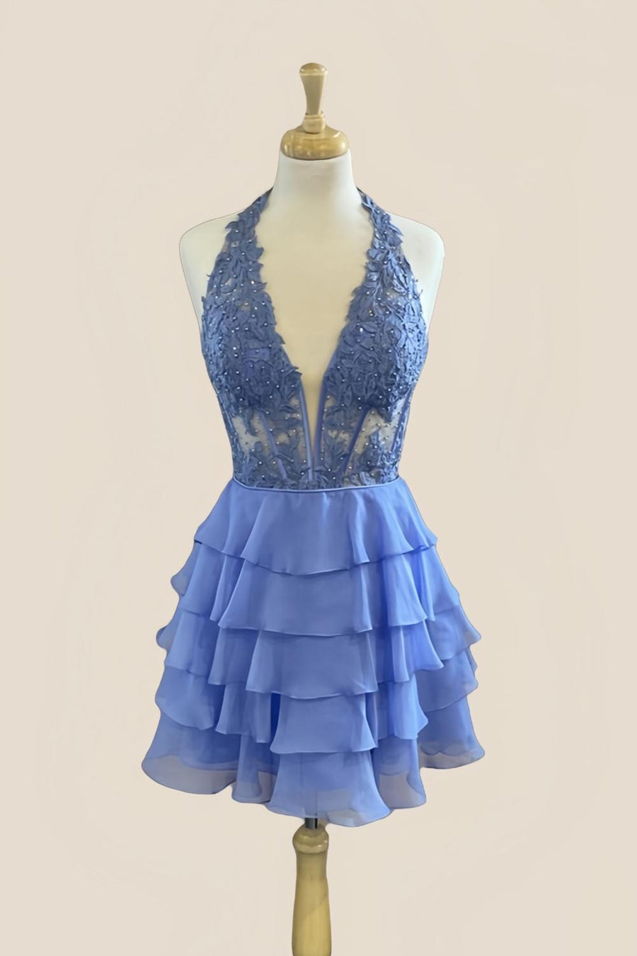 Appliques Red Chiffon Tiered Ruffle Short Dress