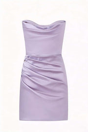 Cowl Neck Light Blue Ruched Bodycon Short Dress