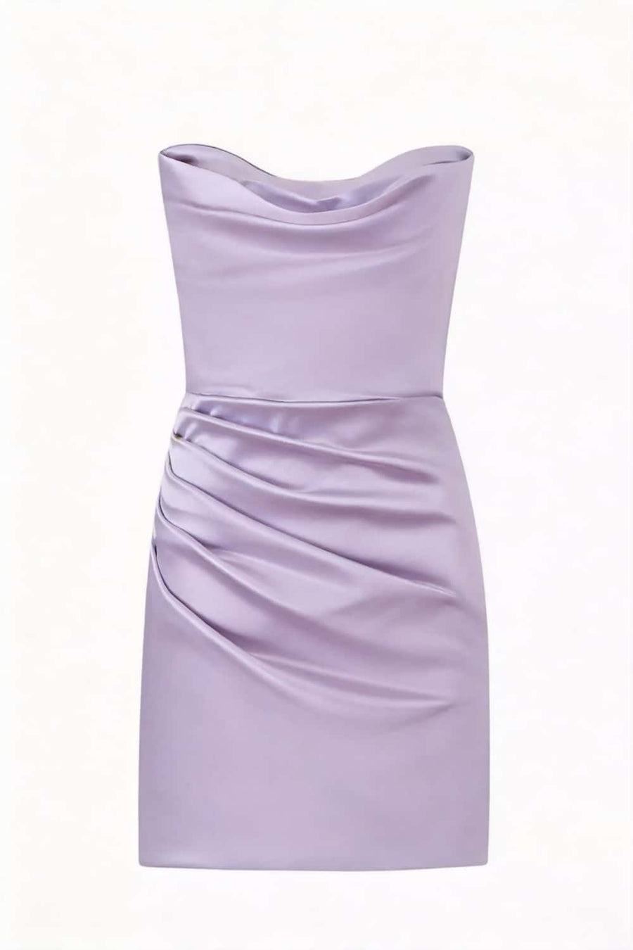 Cowl Neck Light Blue Ruched Bodycon Short Dress