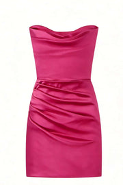 Cowl Neck Light Blue Ruched Bodycon Short Dress