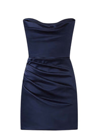 Cowl Neck Light Blue Ruched Bodycon Short Dress