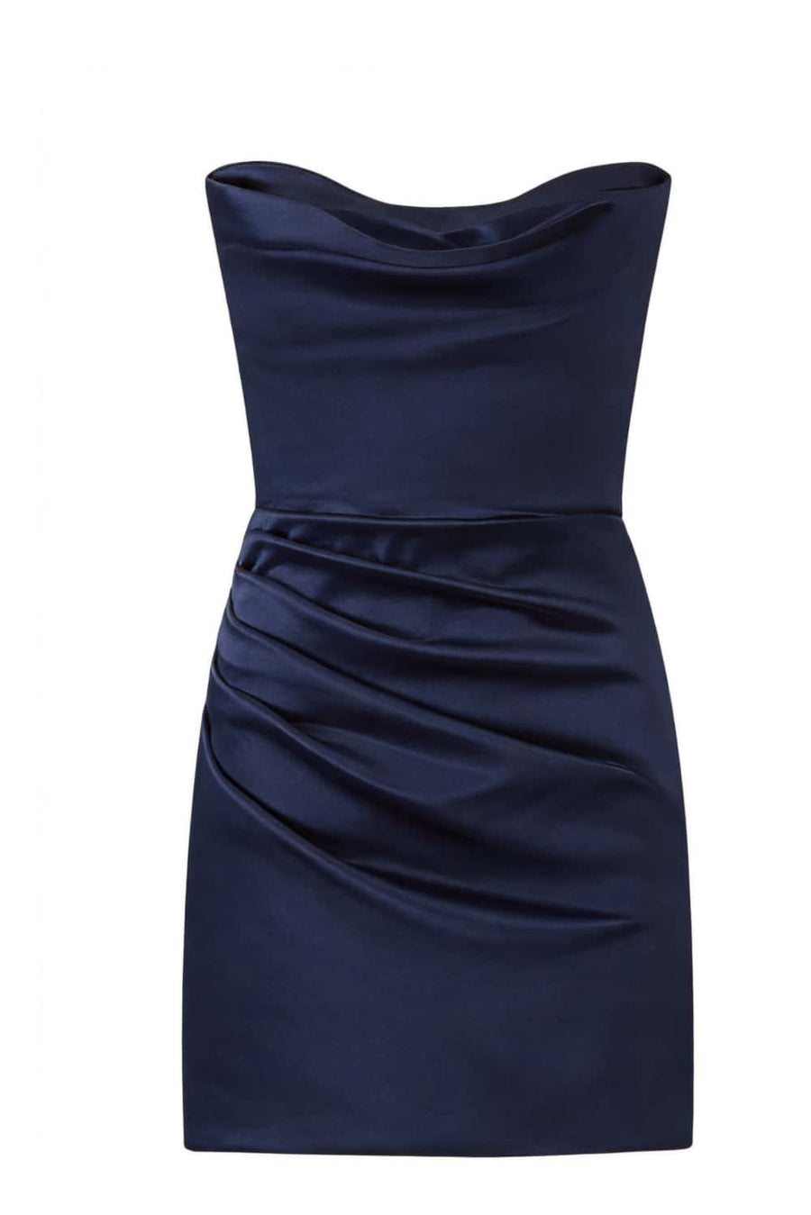 Cowl Neck Light Blue Ruched Bodycon Short Dress