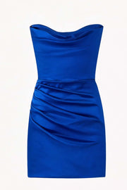 Cowl Neck Light Blue Ruched Bodycon Short Dress