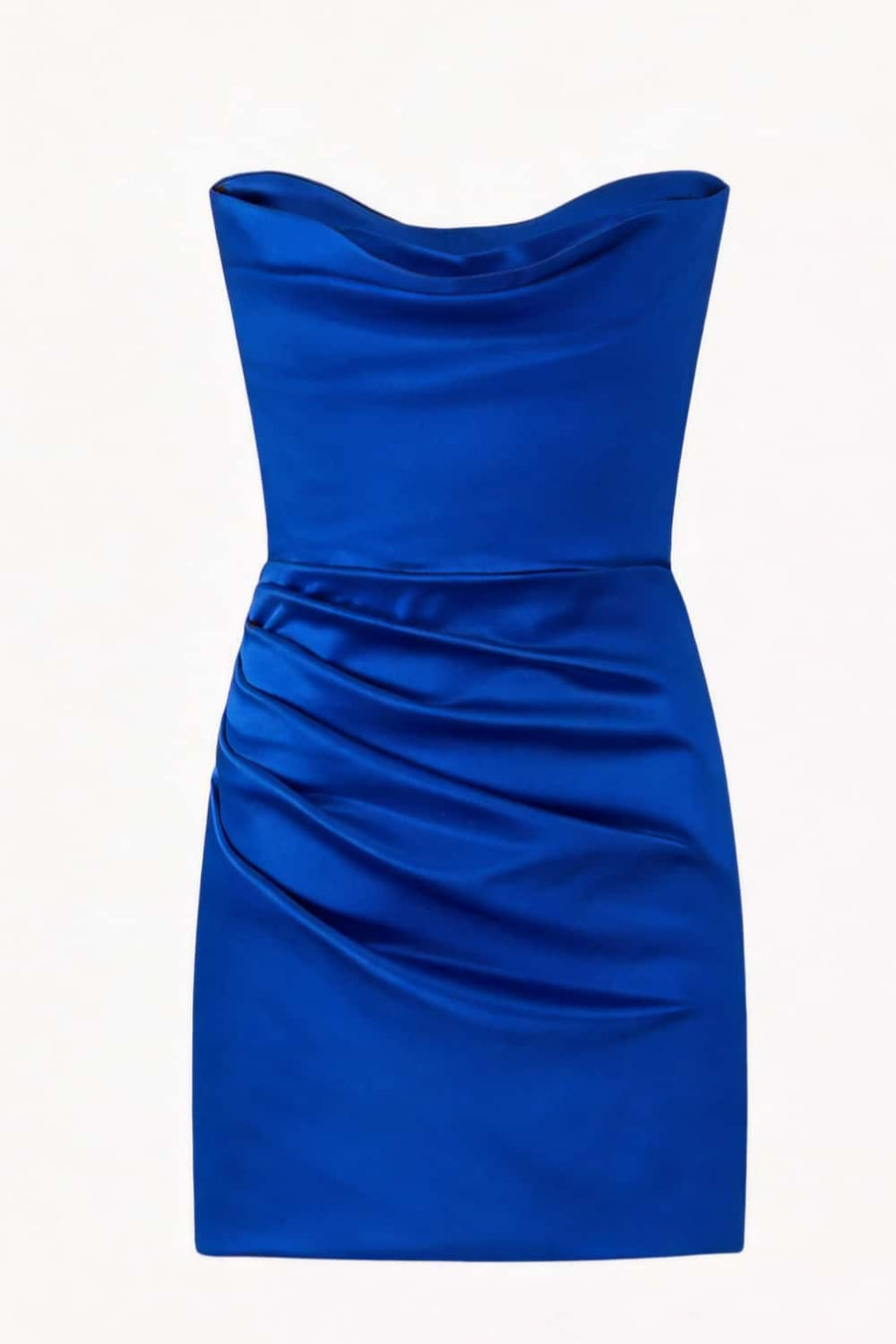 Cowl Neck Light Blue Ruched Bodycon Short Dress