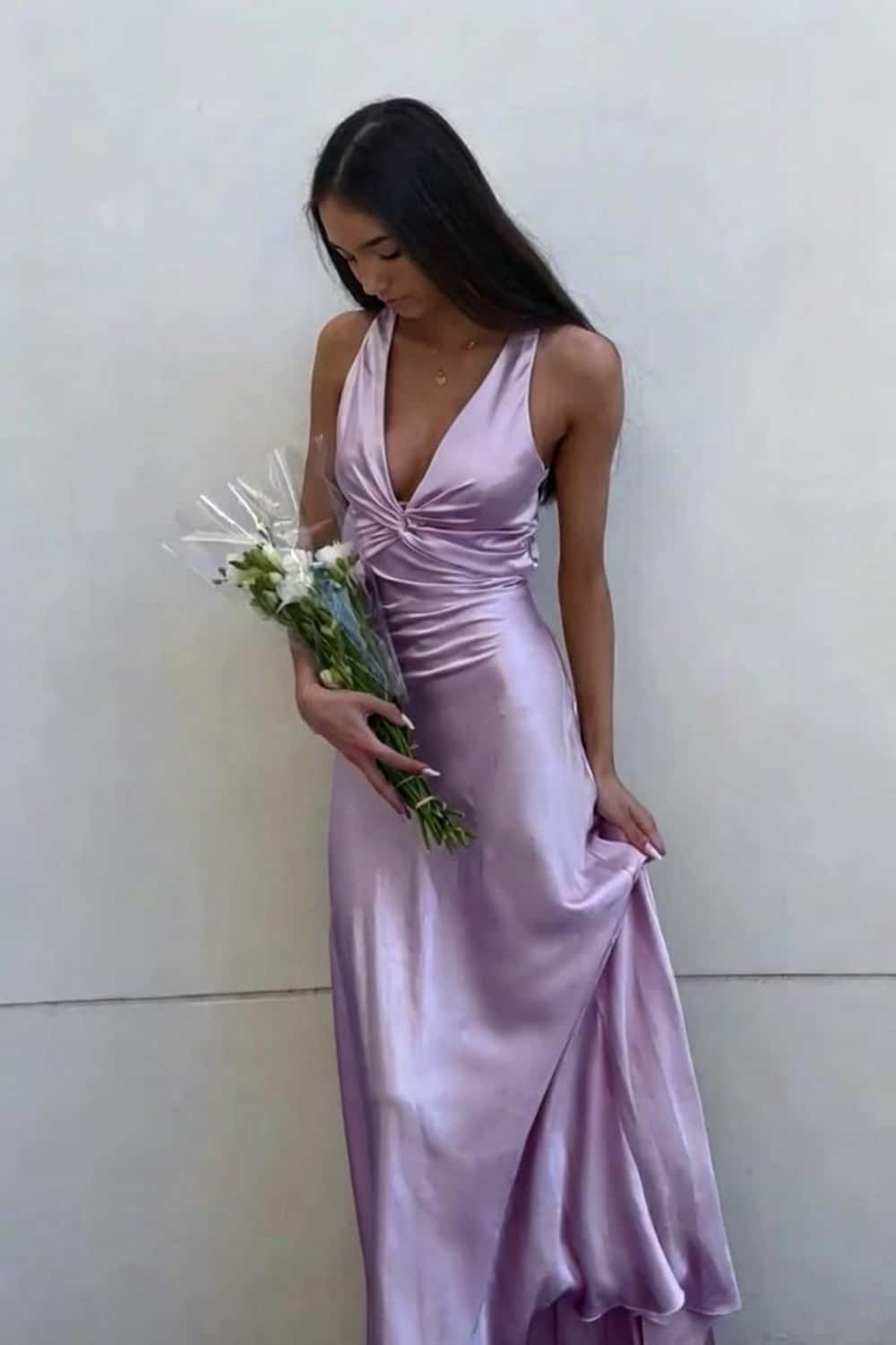 Twist V-neck Yellow Open Back Sheath Long Dress – Ohmollydress