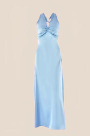 Twist V-neck Yellow Open Back Sheath Long Dress