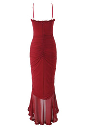 Straps Yellow Ruffled Front Irregular Long Dress