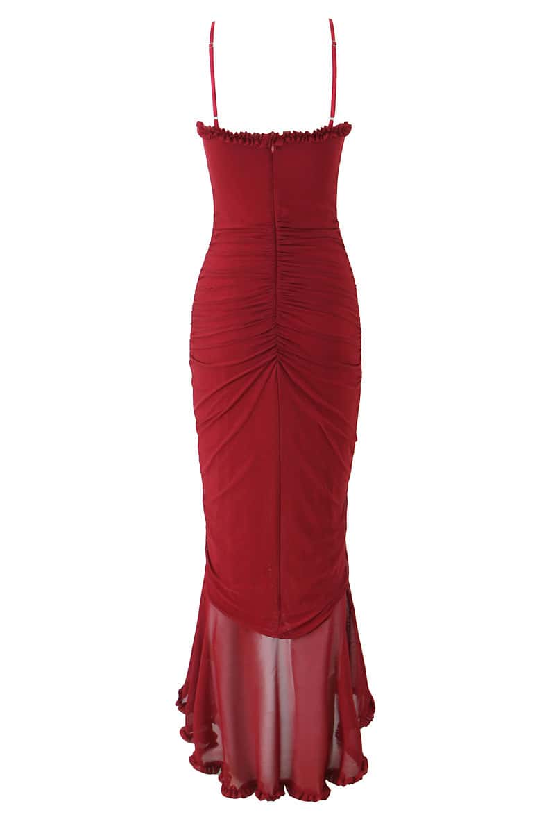 Straps Yellow Ruffled Front Irregular Long Dress